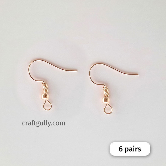 Earring Hooks - Rose Gold Finish - 12 Pairs
