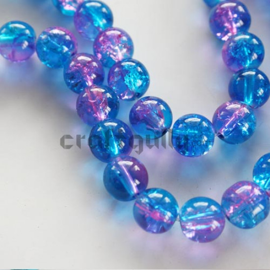 Glass Beads 10mm - Crackle - Blue & Pink (String of 40)