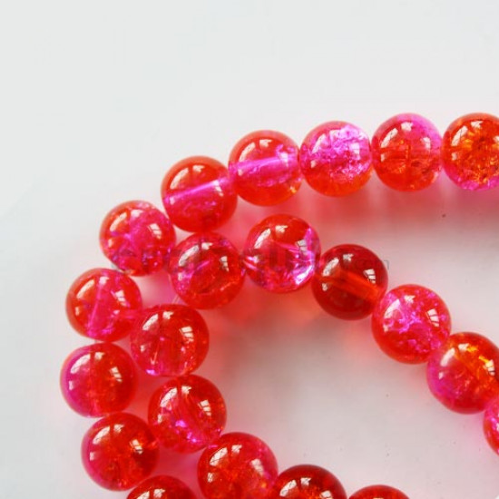 Glass Beads 9mm - Crackle - Red & Pink (String of 40)