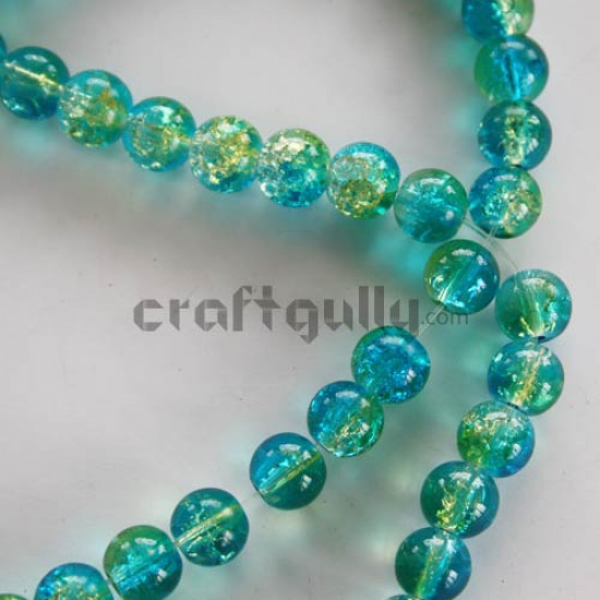 Glass Beads 8mm - Crackle - Light Blue & Green (String of 50)