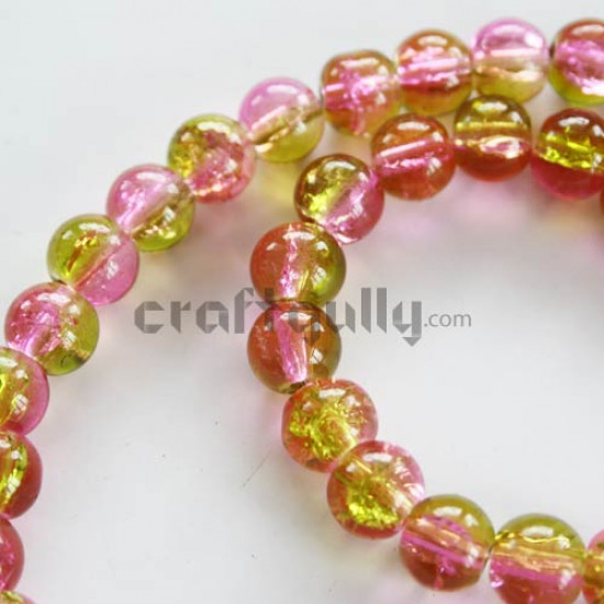 Glass Beads 8mm - Crackle - Pink & Green (String of 50)