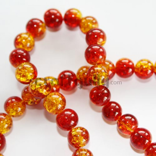 Glass Beads 8mm - Crackle - Orange & Red (String of 50)