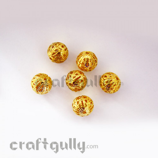 Metal Beads 12mm - Golden Finish - Pack of 6
