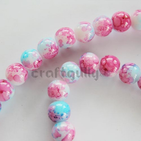 Glass Beads 8mm - Mottled - Pink & Blue - (String of 50)