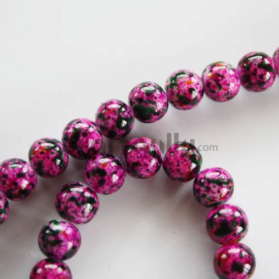Glass Beads 8mm - Mottled - Magenta & Black - (String of 50)