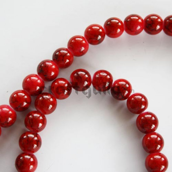 Glass Beads 8mm - Mottled - Red & Black - (String of 50)