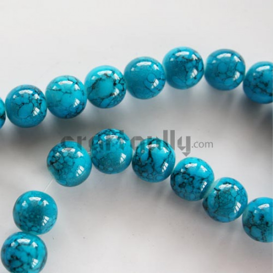Glass Beads 10mm - Mottled - Blue & Black - (String of 40)