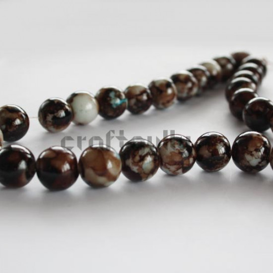 Glass Beads 10mm - Mottled - Brown & White - (String of 40)