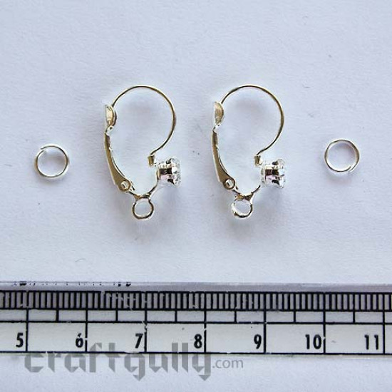 Earring - Clasp with Rhinestone - Silver - 1 Pair