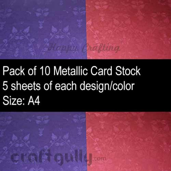 CardStock A4 - Metallic Patterned Red & Purple - Pack of 10