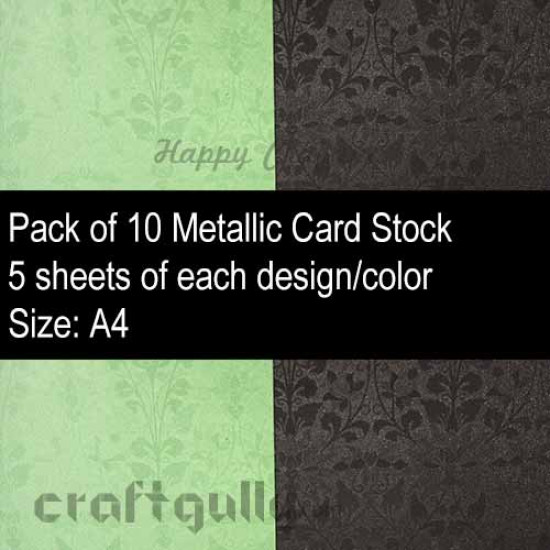 CardStock A4 - Metallic Patterned Brown & Green - Pack of 10