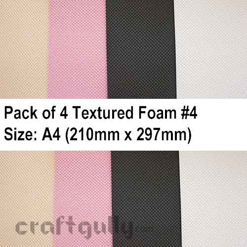 Foam Sheets A4 - Textured #4 - Assorted - Pack of 4