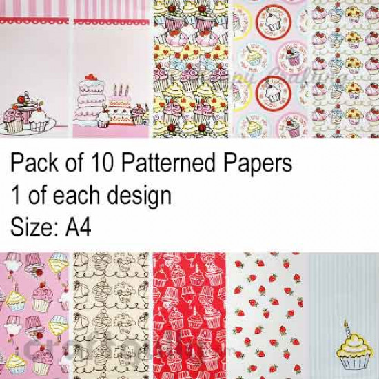 Pattern Paper A4 - Cupcakes - Pack of 10