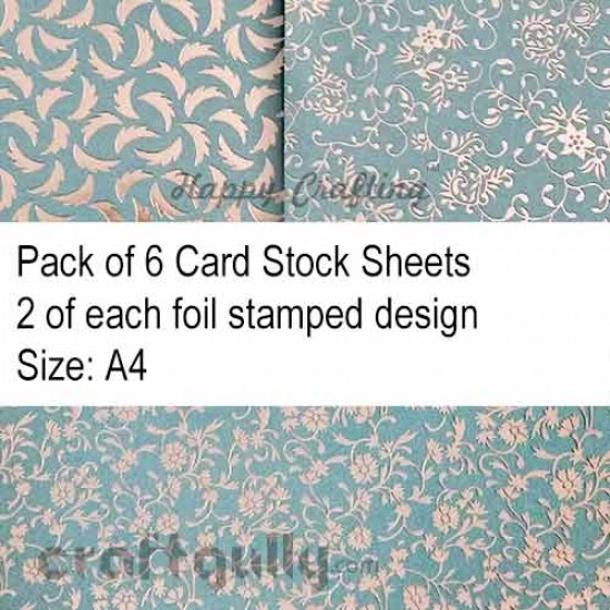 CardStock A4 - Metallic Foil Stamped - Blue & Silver - Pack of 6