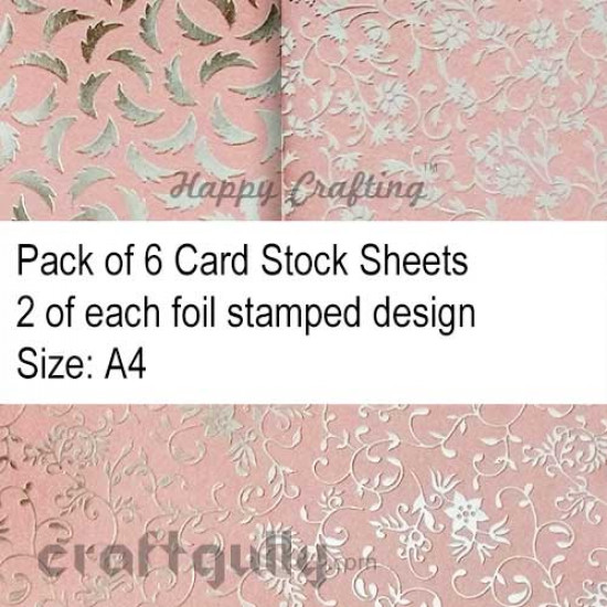 CardStock A4 - Metallic Foil Stamped - Pink & Silver - Pack of 6