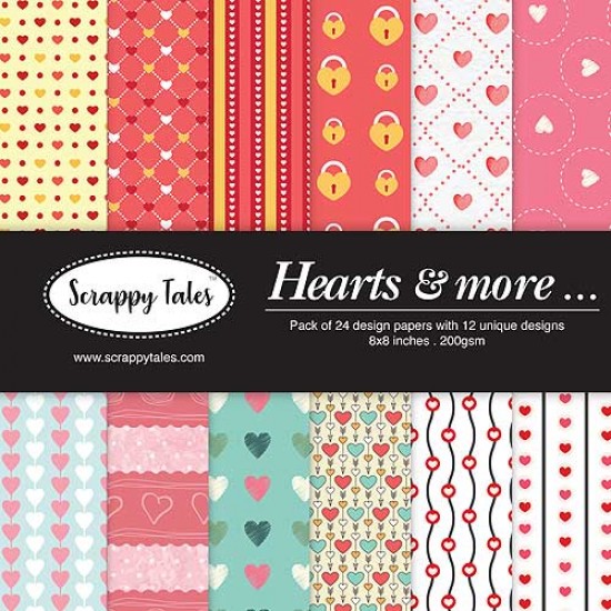 Pattern Papers 8x8 - Hearts & More - Pack of 24