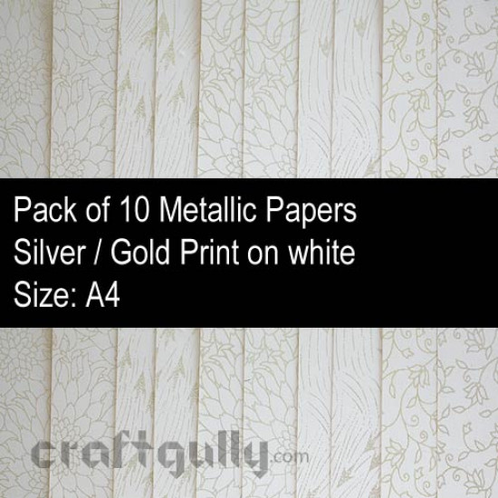 Pattern Paper - White with Gold/Silver - Pack of 10