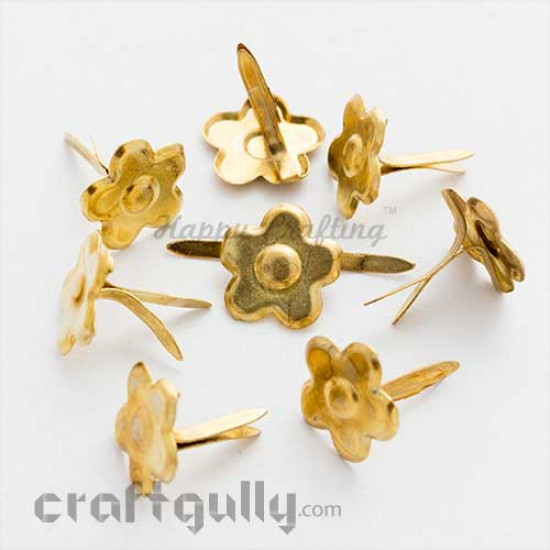 Brads 10mm - Flower - Golden - Pack of 25