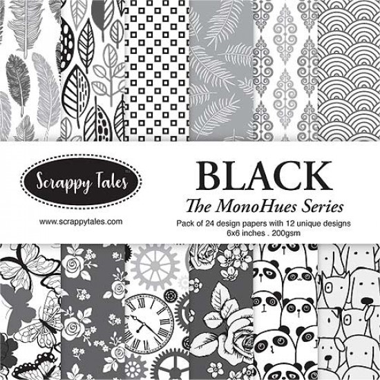 Pattern Papers 6x6 - MonoHues Series - Black - Pack of 24
