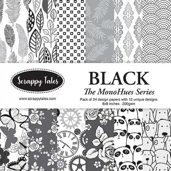 Pattern Papers 8x8 - MonoHues Series - Black - Pack of 24
