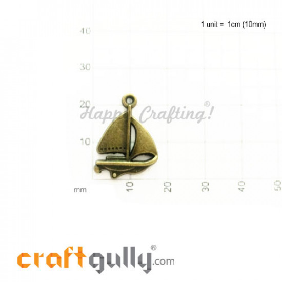 Charms / Elements 24mm Metal - Marine Sail Boat #2 - Bronze - Pack of 1