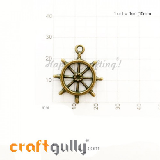 Charms / Elements 27mm Metal - Marine Ship Rudder - Bronze - Pack of 1