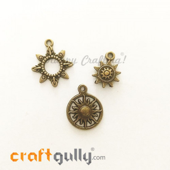 Charms / Elements 22mm Metal - Sun #2 - Bronze - Pack of 1