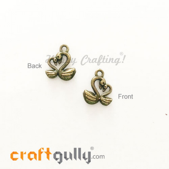 Charms / Elements 15mm Metal - Swans #1 - Bronze - Pack of 2