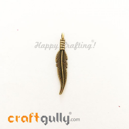 Charms / Elements 32mm Metal - Feather #3 - Bronze - Pack of 1