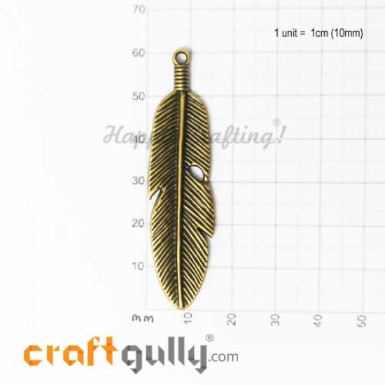 Charms / Elements 60mm Metal - Feather #2 - Bronze - Pack of 1