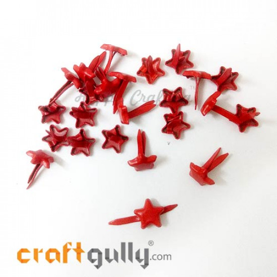 Brads 6.5mm Star - Red - 20 Brads