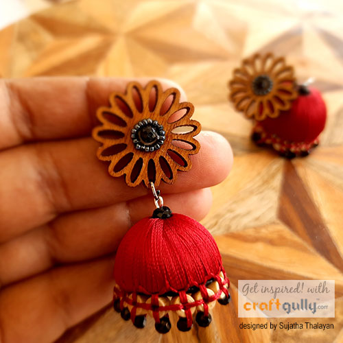 Silk threaded fancy Jhumka with stones (6 sets with different colors) -  AuthIndia